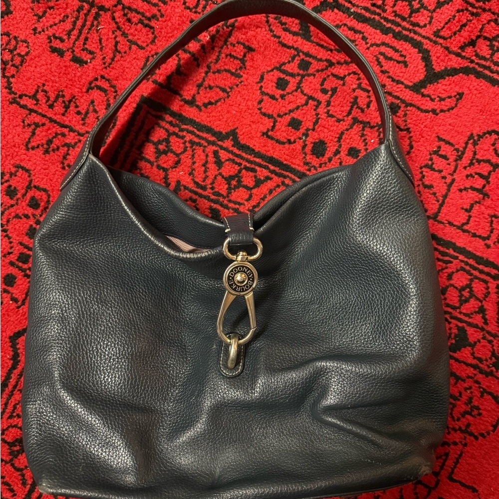 Vintage Dark Navy Dooney & Bourke Pebble Grain Logo Lock Handbag
